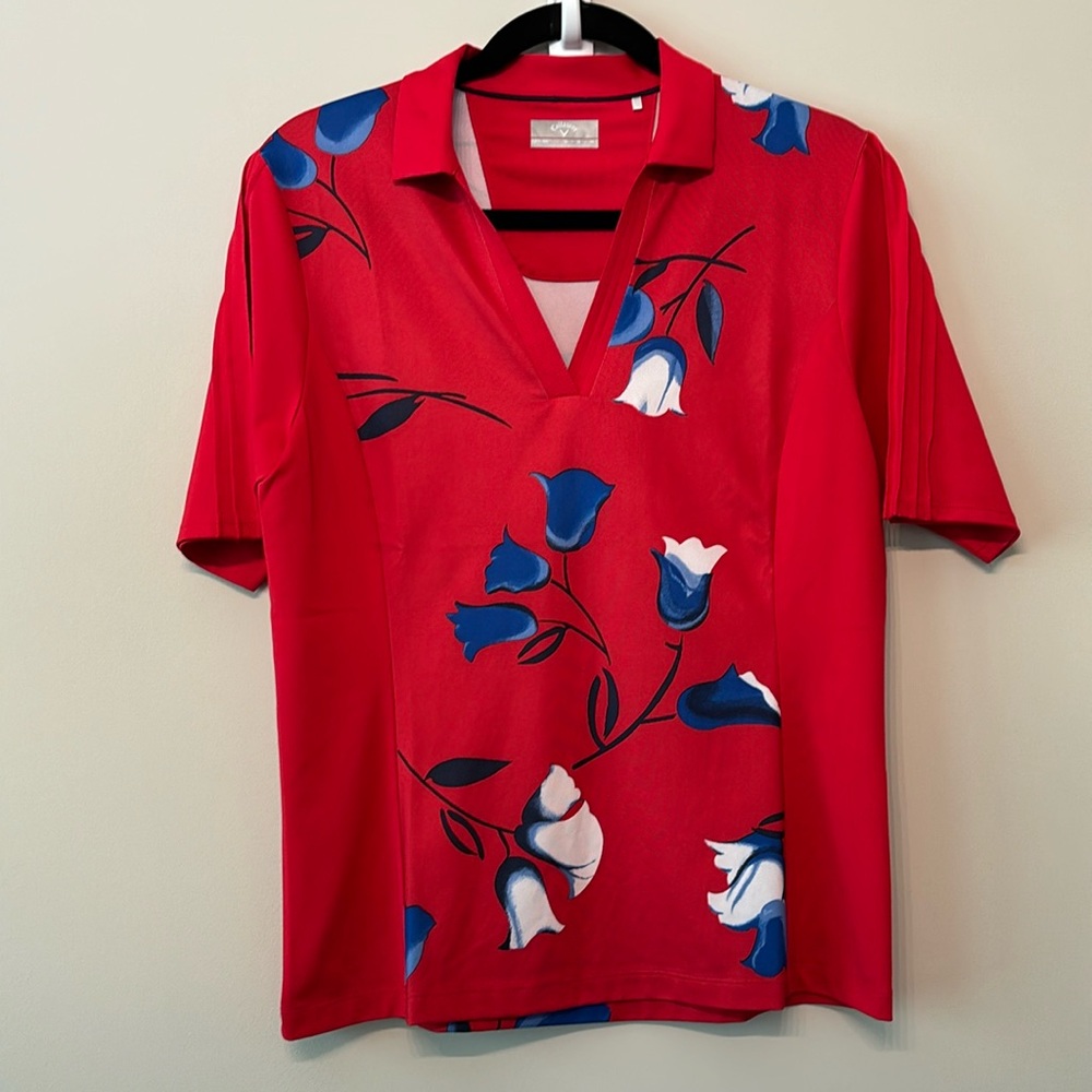 Gorgeous Red Floral Callaway Women’s Golf Polo Shirt M Medium